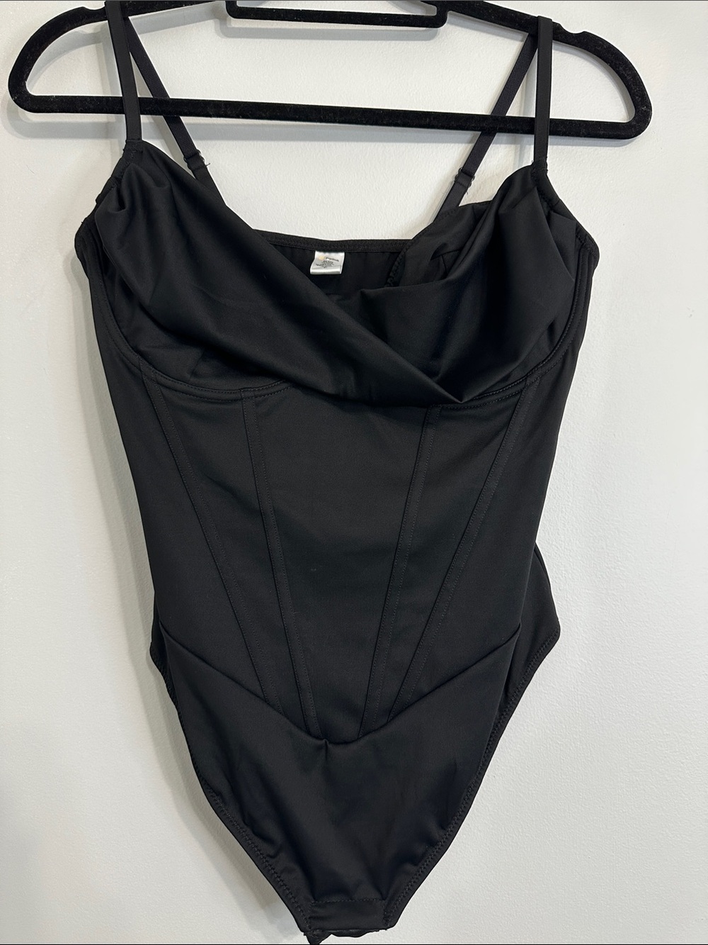 NWOT Popilush Black Draped Front Bodysuit